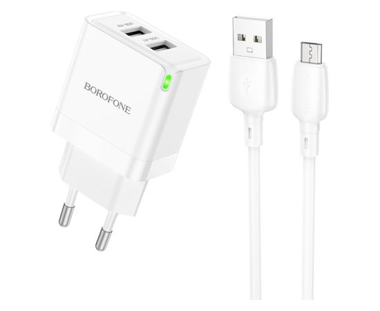 OEM Borofone Wall charger BN15 Strong - 2xUSB - 2,1A with USB to Micro USB cable white