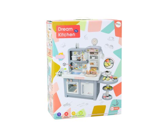 Leantoys Dream Kitchen For Children Lights Sounds Steam Accessories Gray