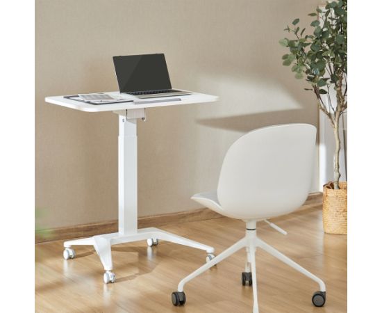 Maclean MC-453 W Mobile Laptop Desk with Pneumatic Height Adjustment, Laptop Table with Wheels, 80 x 52 cm, Max. 8 kg, Height Adjustable Max. 109 cm (White)