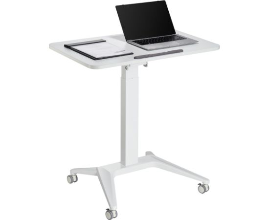 Maclean MC-453 W Mobile Laptop Desk with Pneumatic Height Adjustment, Laptop Table with Wheels, 80 x 52 cm, Max. 8 kg, Height Adjustable Max. 109 cm (White)