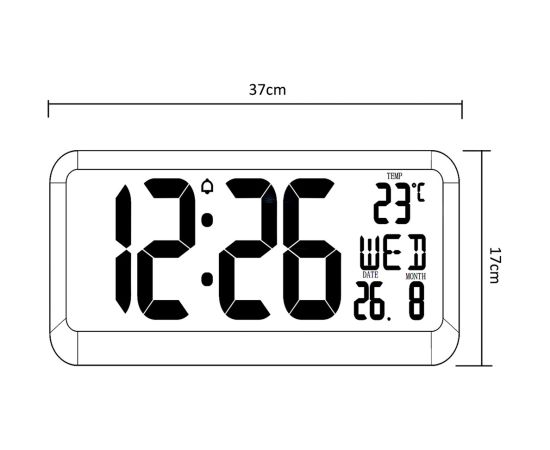 Maclean Large Digital Clock Wall Mount Free Standing with Temperature Sensor 37x17cm LCD Display Power Adapter & Battery Operated