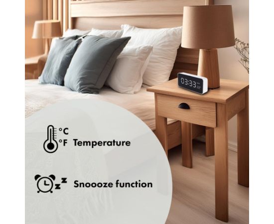 GreenBlue GB397 Digital LED Alarm Clock with Temperature Easy to Read Display Thermometer USB-C Snooze Countdown