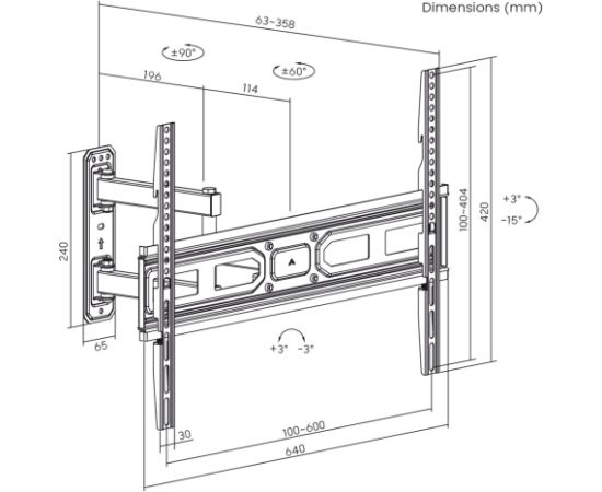 Maclean MC-798N TV Mount, Bracket for TV max VESA 600x400, 37-70", 35kg