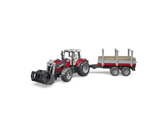 BRUDER Massey Ferguson 7480 with frontloader and timber trailer, 2046