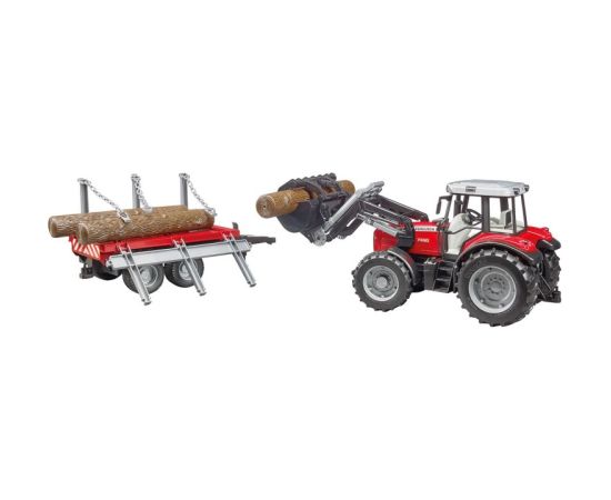 BRUDER Massey Ferguson 7480 with frontloader and timber trailer, 2046