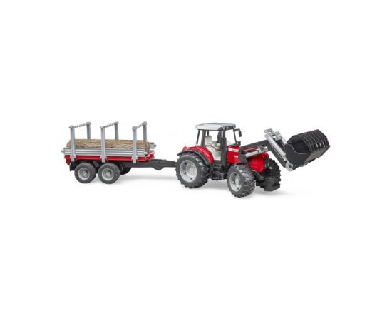 BRUDER Massey Ferguson 7480 with frontloader and timber trailer, 2046