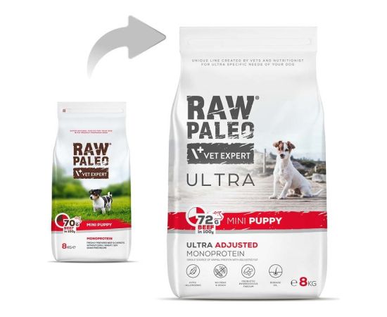 RAW PALEO Ultra Mini Puppy Beef - dry food for puppies of small breeds - 8 kg