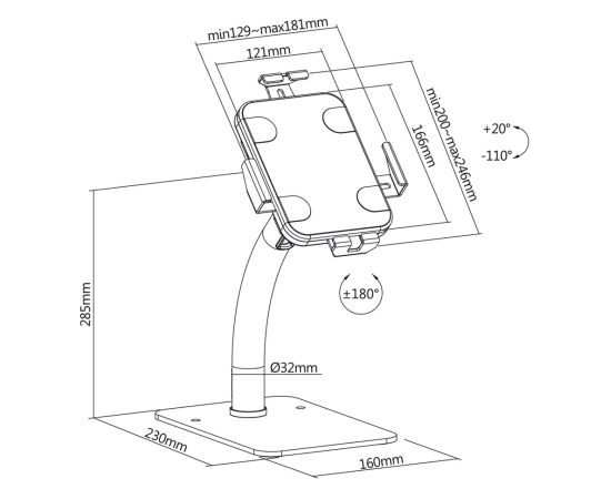 Maclean MC-468W Universal Tablet Stand Holder Lockable 7.9" - 11" Table or Wall Mounting Public Display Kiosk Sturdy Anti-Theft