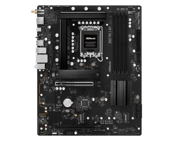 Mainboard ASROCK Intel B860 Express LGA1851 ATX Memory DDR5 Memory slots 4 1xPCI-Express 4.0 16x 1xPCI-Express 5.0 16x 1xM.2 1xHDMI 1xDisplayPort 1xAudio-In 1xAudio-Out 1xMicrophone 2xUSB 2.0 6xUSB 3.2 1xUSB-C 1xRJ45 B860PRO-AWIFI