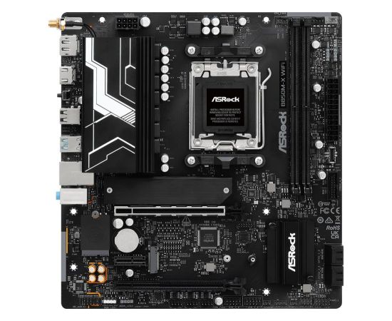 Mainboard ASROCK AMD B850 SAM5 Micro-ATX Memory DDR5 Memory slots 2 1xPCI-Express 4.0 1x 2xPCI-Express 4.0 16x 1xM.2 1xHDMI 1xDisplayPort 1xAudio-In 1xAudio-Out 1xMicrophone 2xUSB 2.0 3xUSB 3.2 1xUSB-C 1xRJ45 B850M-XWIFI