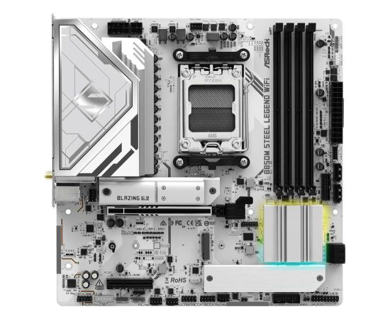 Mainboard ASROCK AMD B850 SAM5 Micro-ATX Memory DDR5 Memory slots 4 4xPCI-Express 4.0 4x	 1xPCI-Express 5.0 16x 1xM.2 1xHDMI 1xDisplayPort 1xAudio-In 1xAudio-Out 1xMicrophone 4xUSB 2.0 3xUSB 3.2 1xUSB-C 1xRJ45 B850MSTEELLEGENDWIFI