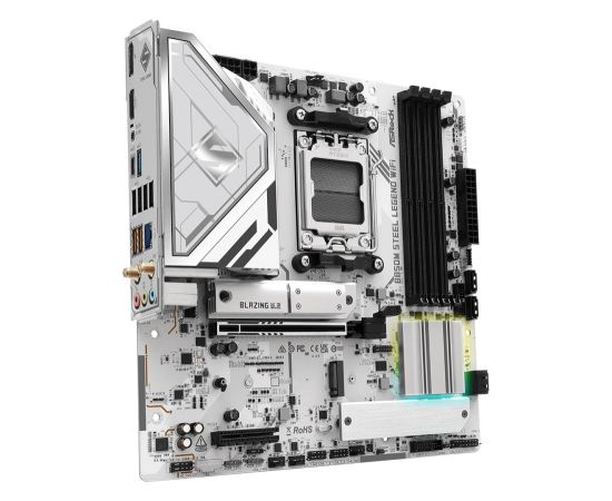 Mainboard ASROCK AMD B850 SAM5 Micro-ATX Memory DDR5 Memory slots 4 4xPCI-Express 4.0 4x	 1xPCI-Express 5.0 16x 1xM.2 1xHDMI 1xDisplayPort 1xAudio-In 1xAudio-Out 1xMicrophone 4xUSB 2.0 3xUSB 3.2 1xUSB-C 1xRJ45 B850MSTEELLEGENDWIFI