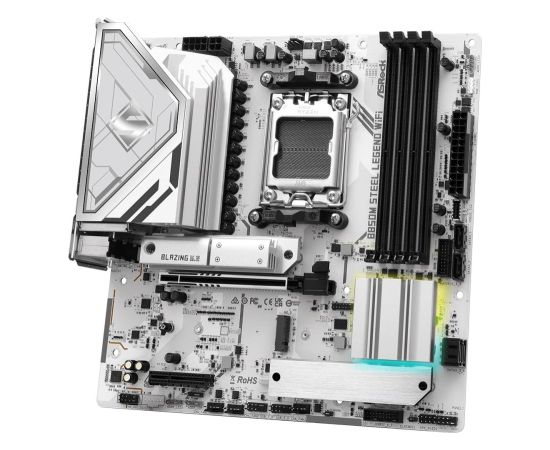 Mainboard ASROCK AMD B850 SAM5 Micro-ATX Memory DDR5 Memory slots 4 4xPCI-Express 4.0 4x	 1xPCI-Express 5.0 16x 1xM.2 1xHDMI 1xDisplayPort 1xAudio-In 1xAudio-Out 1xMicrophone 4xUSB 2.0 3xUSB 3.2 1xUSB-C 1xRJ45 B850MSTEELLEGENDWIFI