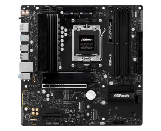 Mainboard ASROCK AMD B850 SAM5 Micro-ATX Memory DDR5 Memory slots 4 1xPCI-Express 4.0 4x	 1xPCI-Express 5.0 16x 1xM.2 1xHDMI 1xDisplayPort 1xAudio-In 1xAudio-Out 1xMicrophone 4xUSB 2.0 3xUSB 3.2 1xUSB-C 1xRJ45 B850MPRO-A