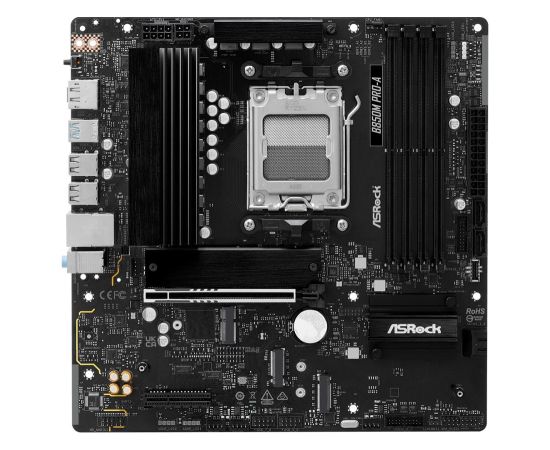 Mainboard ASROCK AMD B850 SAM5 Micro-ATX Memory DDR5 Memory slots 4 1xPCI-Express 4.0 4x	 1xPCI-Express 5.0 16x 1xM.2 1xHDMI 1xDisplayPort 1xAudio-In 1xAudio-Out 1xMicrophone 4xUSB 2.0 3xUSB 3.2 1xUSB-C 1xRJ45 B850MPRO-A