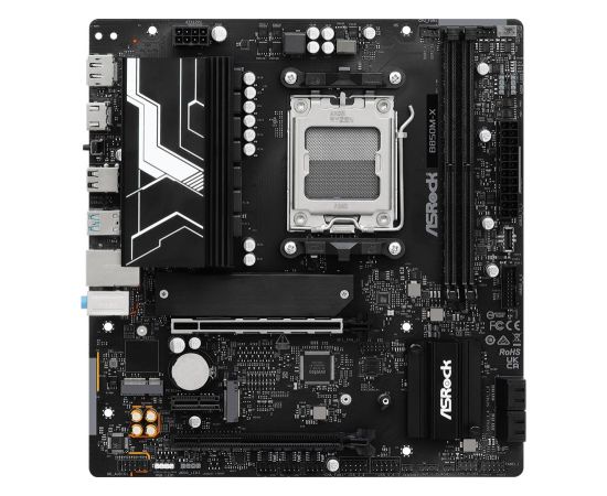 Mainboard ASROCK AMD B850 SAM5 Micro-ATX Memory DDR5 Memory slots 2 1xPCI-Express 4.0 1x 2xPCI-Express 4.0 16x 1xM.2 1xHDMI 1xDisplayPort 1xAudio-In 1xAudio-Out 1xMicrophone 2xUSB 2.0 3xUSB 3.2 1xUSB-C 1xRJ45 B850M-X