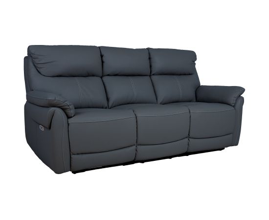 Recliner sofa BOWEN 3-seater with electric mechanism, dark grey genuine leather