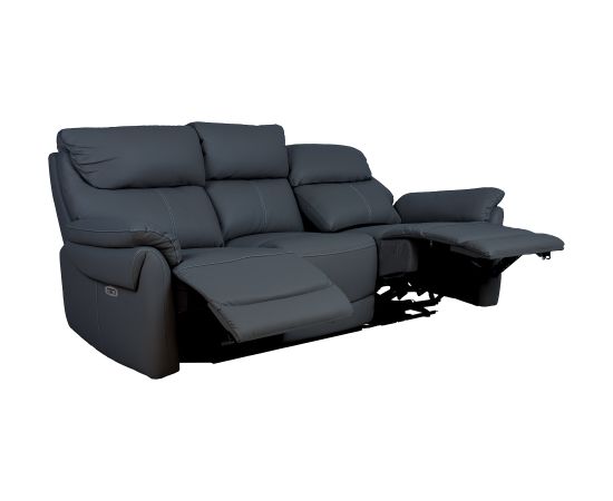 Recliner sofa BOWEN 3-seater with electric mechanism, dark grey genuine leather