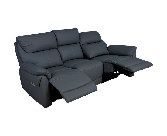 Recliner sofa BOWEN 3-seater with electric mechanism, dark grey genuine leather