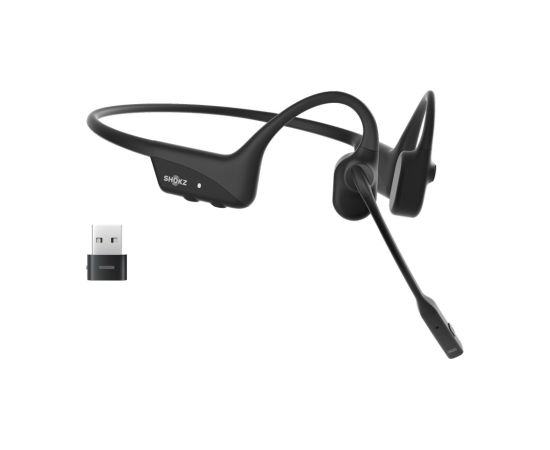 SHOKZ OpenComm2 UC 2025 Upgrade Wireless Bluetooth Bone Conduction Videoconferencing Headset with USB-C Charging Port and USB-C adapter | 16 Hr Talk Time, 29m Wireless Range, 1 Hr Charge Time | Includes Noise Cancelling Boom Mic and Dongle, Black