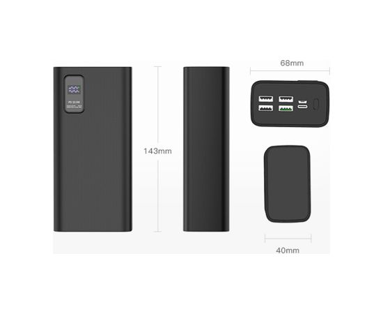 Platinet power bank 30000mAh PD QC LED, black