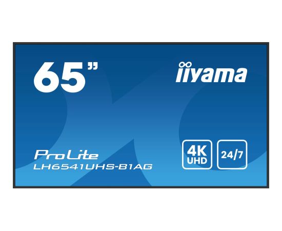 iiyama LH6541UHS-B1AG signage display 163,8 cm (64.5") LCD 500 cd/m 4K Ultra HD Czarny 24/7