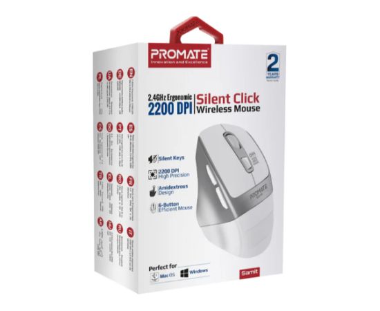 Promate Samit Silent Click Ergonomiskā Bezvadu pele 2.4GHz / 2200 DPI