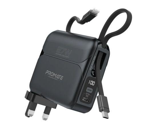 Promate PowerPack-20Pro Ārējas uzlādes baterija 27W / 20000mAh / USB-C PD / Lightning / 220V EU/US/UK