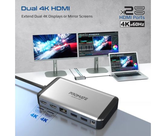 PROMATE VersaHub-MST 13-in-1 Dual USB-C Multimedia Hub / Dual 4K HDMI / USB3.0 / 150W