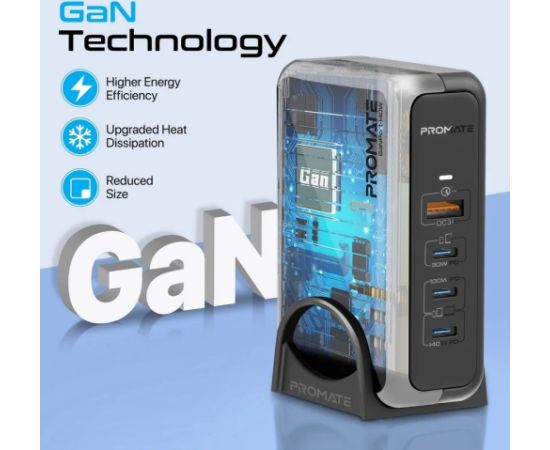 Promate GaNPort-140W GaNFast™ Зарядная станция 140W / USB-C PD 3.1 / QC3.0