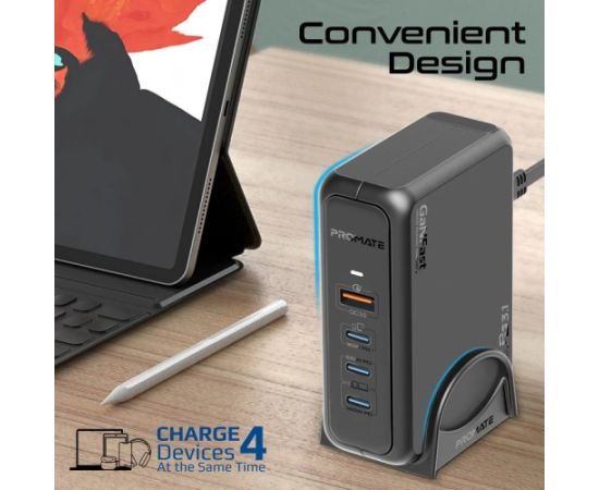 Promate GaNPort-140W GaNFast™ Зарядная станция 140W / USB-C PD 3.1 / QC3.0