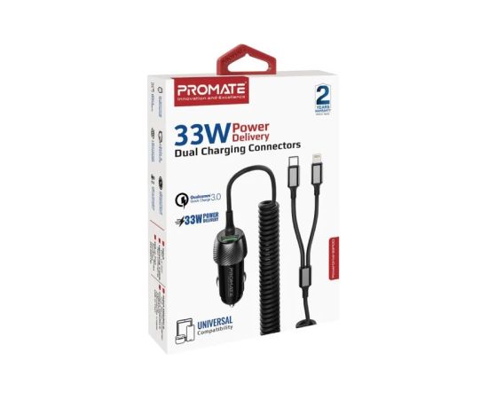 Promate PowerDrive-33PDCI Автомобильное зарядное устройство 33W / USB-C / Lightning