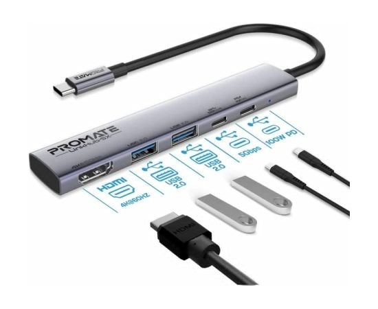 Promate LinkHub-5X Hub HDMI 4K@60Hz / USB-C PD100W