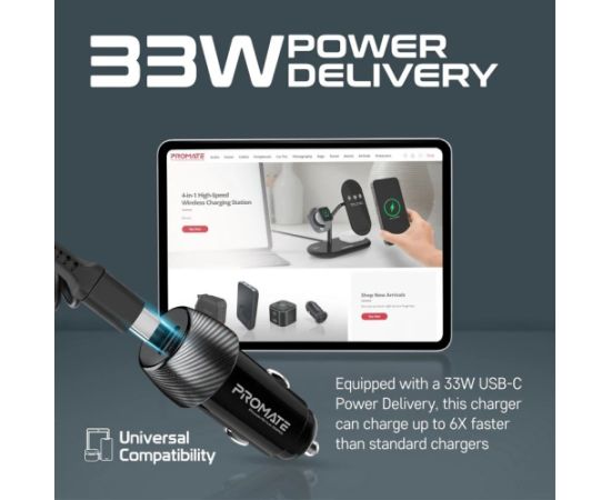 Promate PowerDrive-33PDI Auto lādētājs 33W / Lightning + USB-C