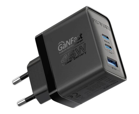 Promate PowerPort-45 GaNFast™ Зарядное устройство 45W / QC3.0 / PD45W