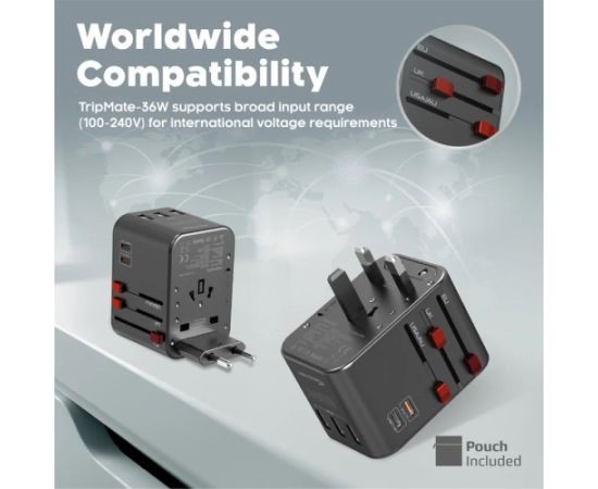 Promate TripMate-36W Универсальное зарядное устройство 36W EU / US / UK / AU