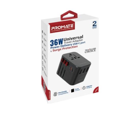 Promate TripMate-36W Универсальное зарядное устройство 36W EU / US / UK / AU