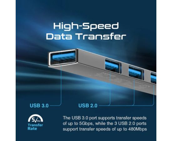 Promate LiteHub-4 USB-C Hub 3xUSB2.0 + USB3.0