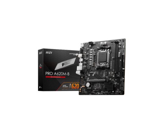 Mainboard MSI AMD A620 SAM5 Micro-ATX Memory DDR5 Memory slots 2 1xPCI-Express 3.0 1x 1xPCI-Express 4.0 16x 1xM.2 1x15pin D-sub 1xHDMI 2xUSB 2.0 4xUSB 3.2 2xPS/2 1xRJ45 3xAudio port PROA620M-B