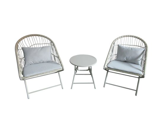 Balcony set YOLANDA 2 chairs and table, light gray