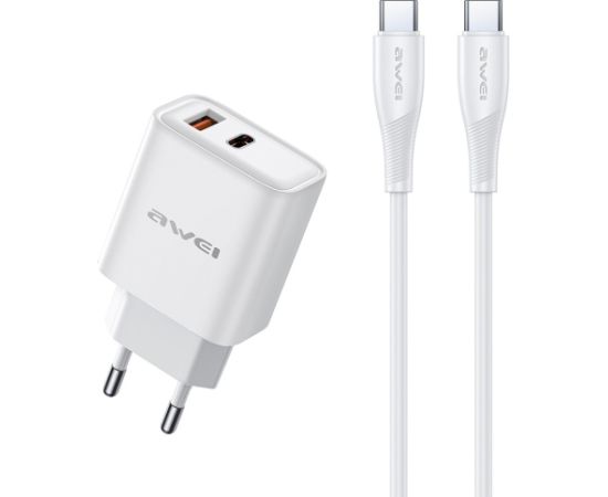 Charger Awei PD81C-EU 22.5W USB-A/USB-C + USB-C to USB-C cable 1.0m white