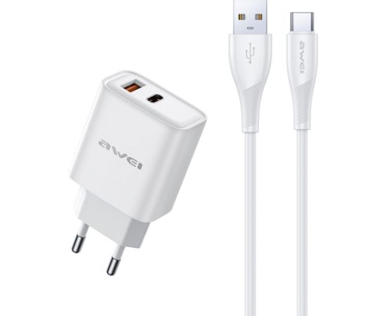 Сетевая зарядка Awei PD81T-EU 22.5W USB-A/USB-C + USB-A to USB-C cable 1.0m белая