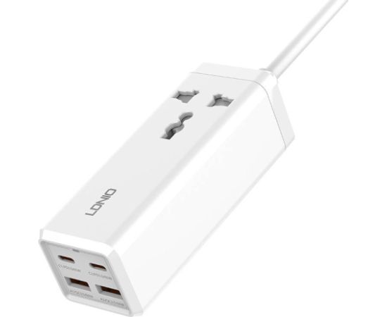 Power strip with 1 AC socket, 2x USB, 2x USB-C LDNIO SC1418, EU/US, 2500W (white)