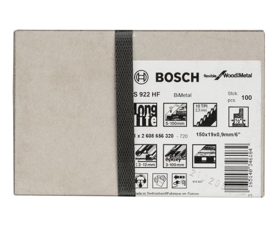 Bosch saber saw blade S 922 HF Flexible for Wood and Metal, 100 pieces (length 150mm)