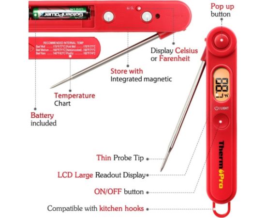 ThermoPro TP-03 digitālais ātrās ēdināšanas termometrs