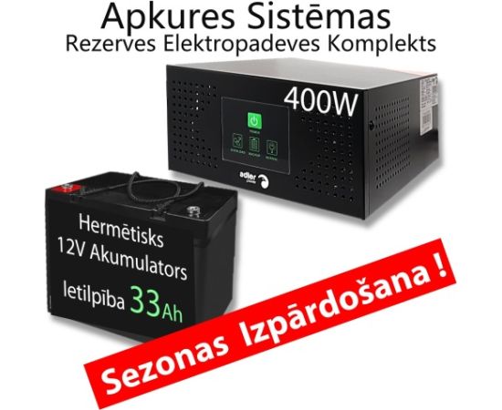 Komplekts Nepārtrauktās barošanas bloks ( Invertors ) apkures sistēmai 400W + 12V 33Ah akumulators