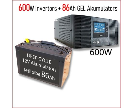 Komplekts ZZA Invertors 600W + dziļās izlādes GEL 12V 86Ah akumulators