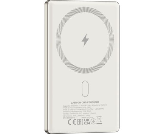 CANYON power bank OnPower 505 slim Magsafe 5000 mAh PD20W Beige