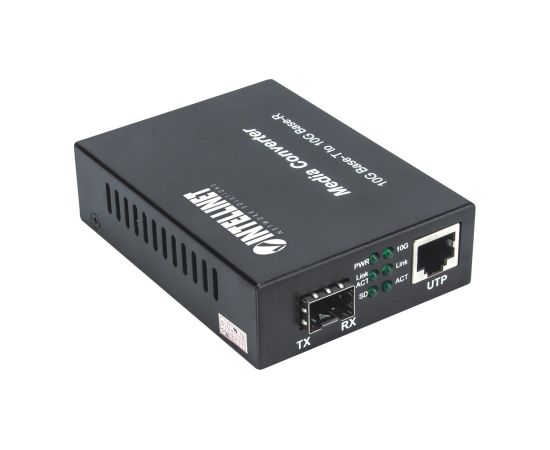 Intellinet 10GBase-T to 10GBase-R Media Converter, 1 x 10 GB SFP+ Slot, 1 x 10GB RJ45 Port