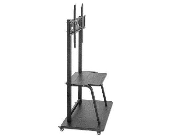 Manhattan TV & Monitor Mount, Trolley Stand, 1 screen, Screen Sizes: 37-100", Black, VESA 200x200 to 800x600mm, Max 150kg, Shelf and Base for Laptop or AV device, Height-adjustable to four levels: 862, 916, 970 and 1024mm, LFD, Lifetime Warranty